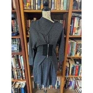 Pier Antonio Gaspari Women's Small Black Grey Virgin Wool Sweater Dress DECO
